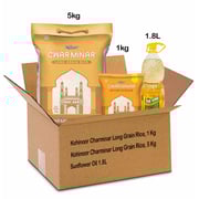 Kohinoor Charminar Long Grain Rice, 5 Kg + 1Kg + Sunflower Oil 1.8L Kohinoor Charminar Long Grain Rice, 5 Kg + 1Kg + Sunflower Oil 1.8L