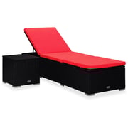 vidaXL Sun Lounger with Cushion and Tea Table Poly Rattan Red vidaXL Sun Lounger with Cushion and Tea Table Poly Rattan Red