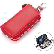 Nalanda Men's Women's Leather Car Key Holder Bag Keychain Case Wallet With Keyring Hooks Zipper Closure For Keys Car Remote Key (red)