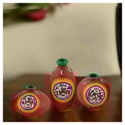 Moorni Terracotta Warli Handpainted Pots Red Set of 3