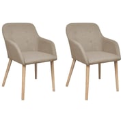 vidaXL Oak Indoor Fabric Dining Chair Set 2 pcs with Armrest Beige vidaXL Oak Indoor Fabric Dining Chair Set 2 pcs with Armrest Beige