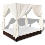 Vidaxl Outdoor Lounge Bed With Curtains Poly Rattan Brown Vidaxl Outdoor Lounge Bed With Curtains Poly Rattan Brown