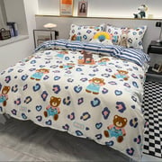 Luna Home Single Size 4 Pieces Bedding Set Without Filler, Cute Heart And Bear Design