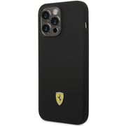 Ferrari Liquid Silicone Case Black With Metal Logo iPhone 14 Pro Max