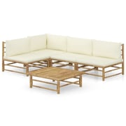 vidaXL 5 Piece Garden Lounge Set with Cream White Cushions Bamboo vidaXL 5 Piece Garden Lounge Set with Cream White Cushions Bamboo