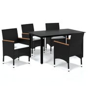 vidaXL 5 Piece Garden Dining Set with Cushions Poly Rattan Black vidaXL 5 Piece Garden Dining Set with Cushions Poly Rattan Black