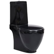 vidaXL WC Ceramic Toilet Bathroom Round Toilet Bottom Water Flow Black vidaXL WC Ceramic Toilet Bathroom Round Toilet Bottom Water Flow Black