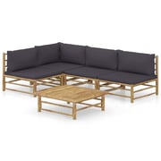 vidaXL 5 Piece Garden Lounge Set with Dark Grey Cushions Bamboo vidaXL 5 Piece Garden Lounge Set with Dark Grey Cushions Bamboo