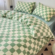 Luna Home Queen/double Size 6 Pieces Bedding Set Without Filler, Green Checkered Design