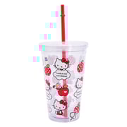 Hello Kitty Leak Proof Straw Cup, Clear, Apple Kt Logo Printed 450 Ml Hello Kitty Leak Proof Straw Cup, Clear, Apple Kt Logo Printed 450 Ml