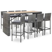 vidaXL 9 Piece Outdoor Bar Set Poly Rattan and Wood Acacia Grey vidaXL 9 Piece Outdoor Bar Set Poly Rattan and Wood Acacia Grey