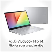 Asus Vivobook Flip 14 TP470EA-EC450W Touch Laptop – Core i5 2.40GHz 8GB 512GB Shared Win11Home 14inch FHD Transparent Silver English/Arabic Keyboard with Stylus Pen