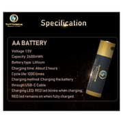 Tuttonica pack of 4 AA Rechargeable battery 1.5v through the type-c cable with 2400mWh battery capacity up tp 1200 times can recharge Tuttonica pack of 4 AA Rechargeable battery 1.5v through the type-c cable with 2400mWh battery capacity up tp 1200 times can recharge