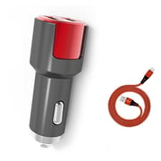 E-Strong Dual USB Car Charger With iPhone Cable Black/Red 3.1A