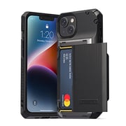 VRS Design Damda Glide Pro designed for iPhone 14 case cover wallet [Semi Automatic] slider Credit card holder Slot [3-4 cards] - Black Groove