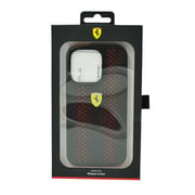 Ferrari Pu Leather Perforated Case With Nylon Base & Yellow Shield Logo For Iphone 14 Pro Red