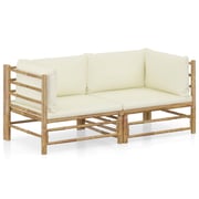 vidaXL 2 Piece Garden Lounge Set with Cream White Cushions Bamboo vidaXL 2 Piece Garden Lounge Set with Cream White Cushions Bamboo