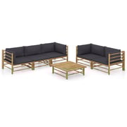 vidaXL 6 Piece Garden Lounge Set with Dark Grey Cushions Bamboo vidaXL 6 Piece Garden Lounge Set with Dark Grey Cushions Bamboo