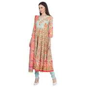 BIBA Aqua & Coral Printed Anarkali Suit Set Size 38