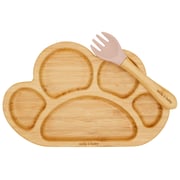Milk It Baby, MI-BAMTPDP006 Bamboo Tiger Paw Suction Plate & Fork Set, Dusty Pink