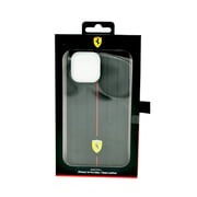 Ferrari Leather Case With Embossed Stripes Yellow Shield Logo For Iphone 14 Pro Max Black