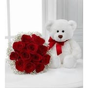 12 Garden Fresh Red Roses with Teddy Bear