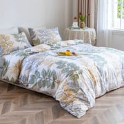 Luna Home King Size 6 Pieces Bedding Set Without Filler, Beautiful White Ash Leaves Design