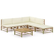 vidaXL 6 Piece Garden Lounge Set with Cream White Cushions Bamboo vidaXL 6 Piece Garden Lounge Set with Cream White Cushions Bamboo