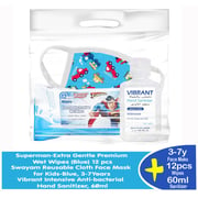 Vibrant School Hygiene kit for (3-7 Years) Hand Sanitizer + Reusable Cloth Face Mask for Kids + Wet Wipes