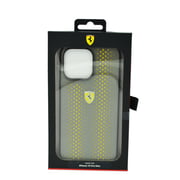 Ferrari Pu Leather Perforated Case With Nylon Base & Yellow Shield Logo For Iphone 14 Pro Max Yellow