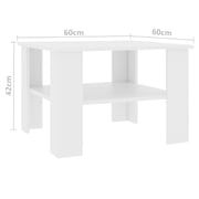vidaXL Coffee Table White 60x60x42 cm Engineered Wood vidaXL Coffee Table White 60x60x42 cm Engineered Wood