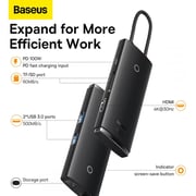 BASEUS Lite Series 6-Port Type-C HUB Type-C to HD+USB3.0*2+PD+TF Docking Station - Black BASEUS Lite Series 6-Port Type-C HUB Type-C to HD+USB3.0*2+PD+TF Docking Station - Black