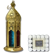 Ramadan Arabic Style Eid Mubarak Lights Hanging Decorative Candle lantern Lamp for wall Hanging Lantern for outdoor and Patio decor, IGL-1650 with 40pcs Unscented Tea Light Candles