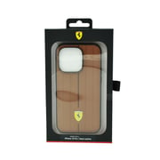 Ferrari Leather Case With Embossed Stripes Yellow Shield Logo For Iphone 14 Pro Camel