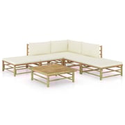 vidaXL 6 Piece Garden Lounge Set with Cream White Cushions Bamboo vidaXL 6 Piece Garden Lounge Set with Cream White Cushions Bamboo
