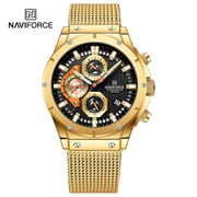 Naviforce NF8027S-GLD/BLK-Mesh Stainless Steel Chronograph Edition
