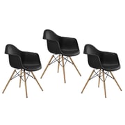 Mahmayi Furniture Set of 3 Black- Eames Style Armchair with Natural Wood Legs Eiffel Dining Room Chair