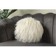 Mongolian Faux Fur Round Filled Cushion D35cm-white Mongolian Faux Fur Round Filled Cushion D35cm-white
