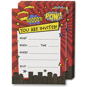 Juvale Superhero Invitation Cards - 24 Fill-In Invites With Envelopes For Kids Birthday Bash And Theme Party, 5 X 7 Inches, Postcard Style