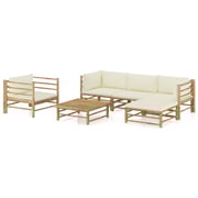 vidaXL 6 Piece Garden Lounge Set with Cream White Cushions Bamboo vidaXL 6 Piece Garden Lounge Set with Cream White Cushions Bamboo