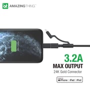 Amazing Thing 3 In 1 Cable Powermax Plus [3.2a] Multi Charger Cable [1.2m] Fast Charge Usb To Usb-c/lightning/micro Usb [19awg] Military Grade Kevlar For Iphone Ipad Galaxy & More - Black