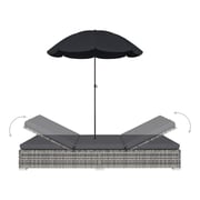 Vidaxl Outdoor Lounge Bed With Umbrella Poly Rattan Grey Vidaxl Outdoor Lounge Bed With Umbrella Poly Rattan Grey