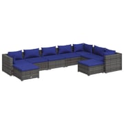 vidaXL 9 Piece Garden Lounge Set with Cushions Poly Rattan Grey vidaXL 9 Piece Garden Lounge Set with Cushions Poly Rattan Grey