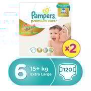 Pampers Premium Care Diapers, Size 6, Extra Large, 13+ kg, Double Mega Box, 120 Count Pampers Premium Care Diapers, Size 6, Extra Large, 13+ kg, Double Mega Box, 120 Count