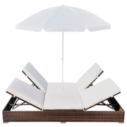 Vidaxl Outdoor Lounge Bed With Umbrella Poly Rattan Brown
