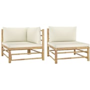 Vidaxl 2 Piece Garden Lounge Set With Cream White Cushions Bamboo Vidaxl 2 Piece Garden Lounge Set With Cream White Cushions Bamboo