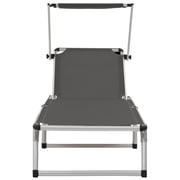 vidaXL Folding Sun Lounger with Roof Aluminium and Textilene Grey vidaXL Folding Sun Lounger with Roof Aluminium and Textilene Grey