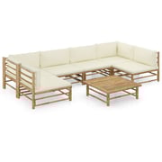 vidaXL 7 Piece Garden Lounge Set with Cream White Cushions Bamboo vidaXL 7 Piece Garden Lounge Set with Cream White Cushions Bamboo