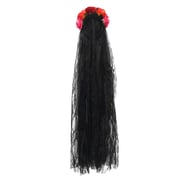 Beaupretty Rose Floral Crown Veil Long Gauze Lace Headband Halloween Fancy Dress Costume Hair Hoop Festival Garland Day Of The Dead Headpiece For Women Girls
