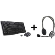 Logitech Wireless Keyboard & Mouse Combo Black + Stereo Headset Bundle